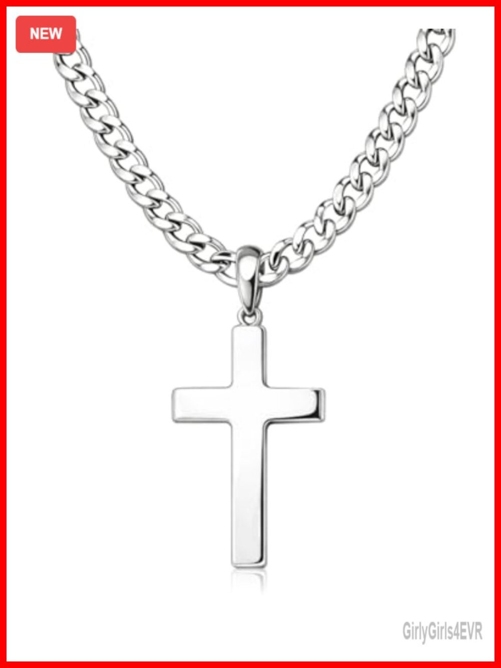 Molenia Sterling Silver Cross Necklace Men's Stainless Steel Cuban Chain 24 Inch